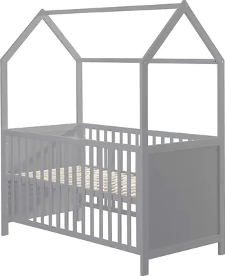 Produktbild von roba Hausbett 70 x 140 cm - Babybett in Hausoptik - Höhenverstellbar - Umbaubar zum Juniorbett - Holz taupe