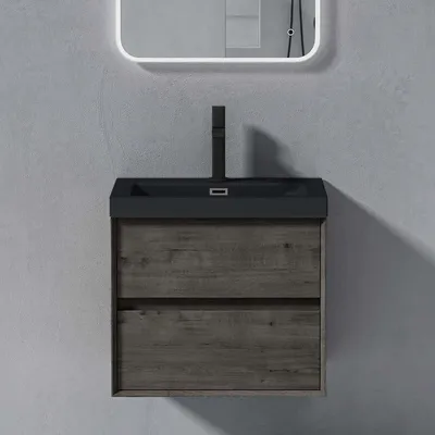 Image de doporro Meuble de Salle de Bains Gris-brun Ensemble de 2 Pièces Meuble avec Lavabo Meuble sous-lavabo Suspendu 60cm avec Soft-close Design Rimo