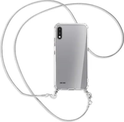 Produktbild von Handykette Backcover-Schutzhülle mit Band (Metall silberfarben) für LG K22 LMK200 - silberfarbene Kette Snake