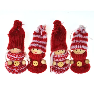 Produktbild von Gestrickte Puppen rot 4 Stück, 8 cm