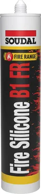 Produktbild von Soudal Fire Silikon B1 FR, feuerbeständiger Silikondichtstoff Brandschutzfugen Rauchklappen Dehnungsfugen, bis 4h feuerbeständig, neutralvernetzend, grau, 300ml