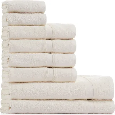 Produktbild von Tuiste Handtücher Set |%100 Baumwolle, 8 Teilig | 2X Badetücher Set, 4X Handtücher, 2X Gästetücher | Weich und Saugstark | Farbe : Creme