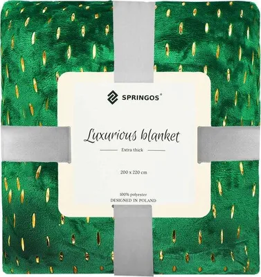 Obrázok produktu pre Unyqoos® Springos® – dekoračná prikrývka s kockovaným vzorom, 220 x 200 cm, materiál: 100% polyester, obojstranná, zelená s zlatým reliéfom