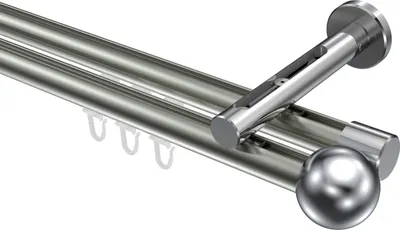 Produktbild von Interdeco Innenlaufstange / Gardinenstange mit Innenlauf Edelstahl-Optik / Chrom, Typ Siteno Luino (Kugel), 20 mm Ø 2-läufig, 540 cm