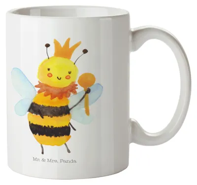 Produktbild von Mr. & Mrs. Panda Plastikbecher Biene König - Weiß - Geschenk, Kindertasse, Henkelbecher, Hummel, Haferl, Camping Tasse, Pott, Kinderbecher