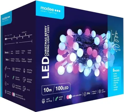 Obrázok produktu pre Modee Lighting LED vianočná reťaz 100 LED 10m ružová/biela bobule