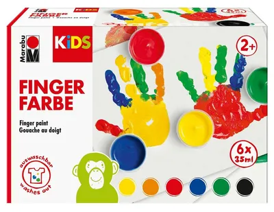 Produktbild von Fingerfarbe Kinderfarbe Fingermalfarbe - 6 Farben - 35 ml - Auf Wasserbasis - Auswaschbar