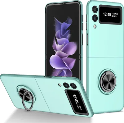 Produktbild von Samsung Z Flip3 Hülle, Dünn Hart PC Schutzhülle mit Ringhalter Ständer für Samsung Galaxy Z Flip 3 5G Blau