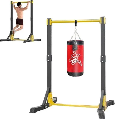Imagen del producto de Estación de dominadas – 11 ejercicios, barra de dominadas, torre de entrenamiento multifuncional independiente, capacidad de 180 kg, barra de dominadas portátil, estación de entrenamiento para el hogar, gimnasio, entrenamiento de fuerza, equipo de entrenamiento, estación de dominadas y fondos
