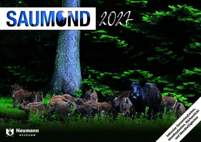 Produktbild von Wandkalender 2027 DIN A4 Wildschweinmotive mit Mondphasen und Jagdzeiten für Revier & Pirsch