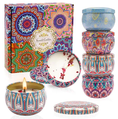 Produktbild von 4er Set Duftkerzen aus natürlichem Sojawachs, Aromatherapie, je 1 Stück, für Entspannung