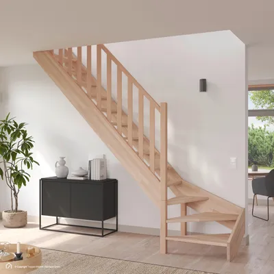 Produktbild von Holztreppe Intercon Casablanca | Buche | 1/4 gewendelter Verlauf | Rechtswendelung | 60 cm Breite | einseitiges Geländer | ohne Setzstufen