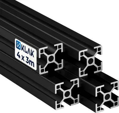 Produktbild von KLAK 30 -Aluprofil 4 Stück 30x30mm 3m System-, Montage-, Konstruktionsprofil Nut 8 schwarz