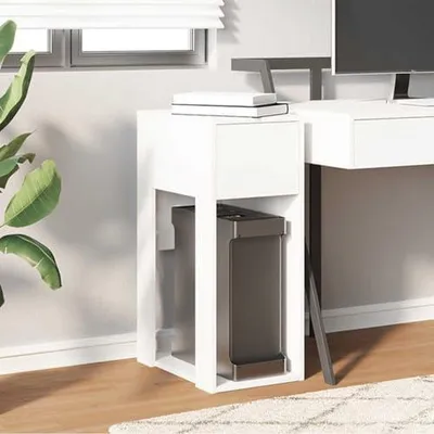 Image de Support ordinateur avec tiroir, support pour unité centrale en blanc, dimensions : 30 x 44 x 74 cm