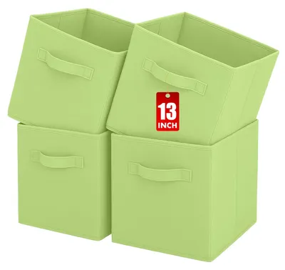 Zdjęcie produktu dla Solidchoice - Zestaw 4 składanych pojemników z tkaniny z uchwytami - 33x33x33 cm - Zielony
