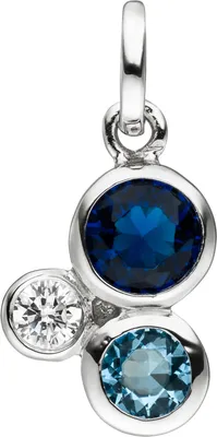 Produktbild von Anhänger 925 Sterling Silber mit 3 Zirkonia blau und weiß Silberanhänger