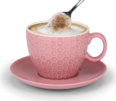 Produktbild von Cappuccino-Tassen Set 8 tlg., Keramik Tasse mit Untertasse, Volumen je 200 ml, rosa