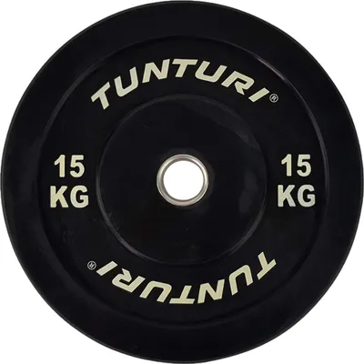 Zdjęcie produktu dla Gumowe obciążniki Tunturi, czarne obciążniki do sztangi 50 mm, 15 kg