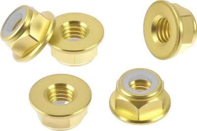 Produktbild von 5 Stück M6*1.0 Auto-Flanschmuttern Kupfer, Kunststoff-Gummiring Flachsechskant-Flanschmuttern Rutschfeste Flansch Goldton-Gummiring 11mm/0.43"