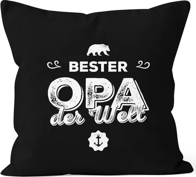 Produktbild von Kissen-Bezug Bester Opa der Welt Geschenk Kissen-Hülle Deko-Kissen Baumwolle MoonWorks® Opa schwarz unisize