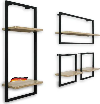 Produktbild von DELUKE® 4er Set Wandregal Schwarz SYIOP - MDF, Metallrahmen | Bücherregal Schwebendes Regal Hängeregale für Wohnzimmer