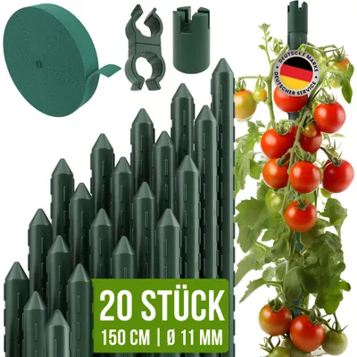 Produktbild von TTL GARDEN Rankstäbe 20er Set 150cm 11mm Pflanzenstütze + Clips + Band