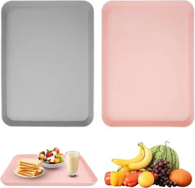 Immagine prodotto di 2 piatti rettangolari in plastica, piatti da portata, piatti da insalata, vassoi, 30,8 x 21 x 2,4 cm (rosa, grigio)