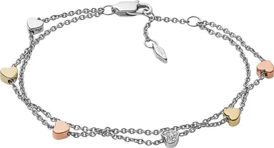 A bracelet with multiple heart charms.