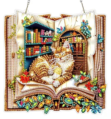 Immagine prodotto di Set per creare un ciondolo a forma di gatto con tecnica diamond painting, ideale per decorazioni pasquali, finestre o come ornamento da appendere. Adatto a bambini e adulti