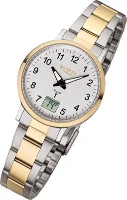 Produktbild von Regent Damen Uhr Funkuhr FR-258 Analog-Digital Metall Armbanduhr gold URFR258