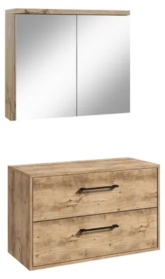 Image de Badplaats Meuble Sous-Vasque Florence 80 x 46 cm - Chêne Châtaignier - avec Armoire de Toilette