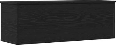 A black wooden storage box with a wood grain texture is shown against a white background.