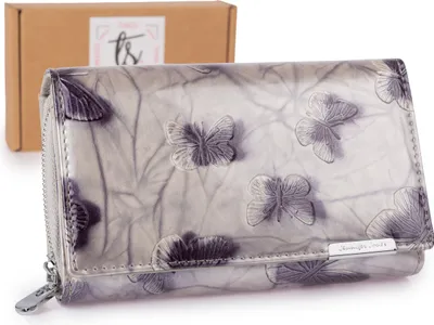 Obrázek produktu pro Dámská peněženka Jennifer Jones, pravá kůže, ražba motýla, dárková krabička s ochranou RFID, stříbrná barva