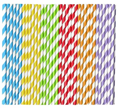 Obrázek produktu pro Papírové brčka, 600 kusů, barevné proužky, 6 mm x 197 mm, 6 barev