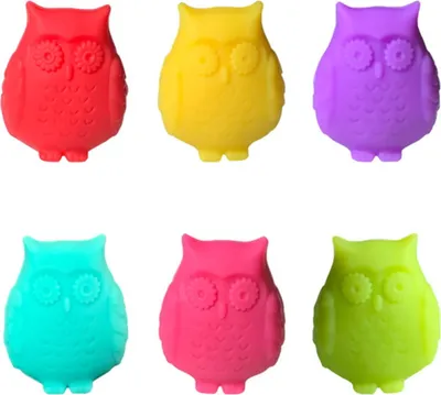 Produktbild von 6 Stück Eulen-Silikon-Getränkemarker für Bars, Sektflöten, Cocktails, Martinis, Weingläser, Identifikationsanhänger, Dekoration, Partyzubehör