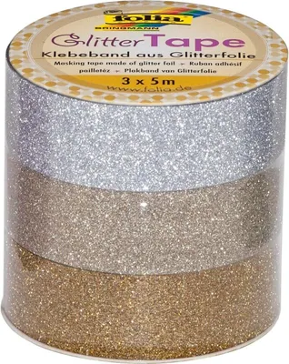 Image de folia 28301 Ruban adhésif décoratif « Glitter Tape » de folia, argent/or clair/or