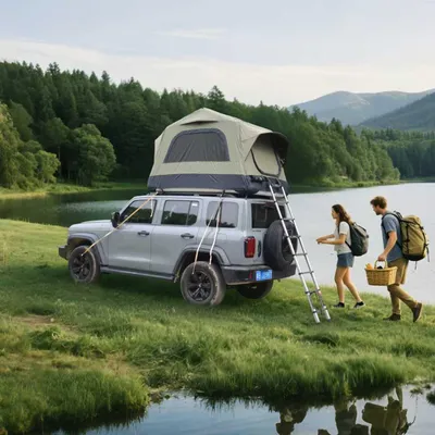 Produktbild von Clinvia aufblasbares Campingzelt mit Handpumpe und Teleskopleiter, sonnen- und UV-beständig, knitterfrei, aufblasbares Autodachzelt – Grün + Schwarz