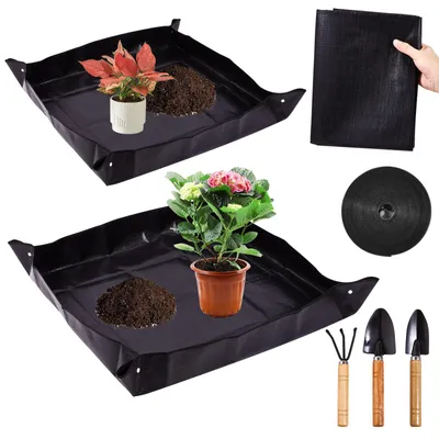 Productafbeelding van 2 stuks plantenmat, verpotmat, tuinmat, opvouwbare badkuip, 100 cm x 100 cm