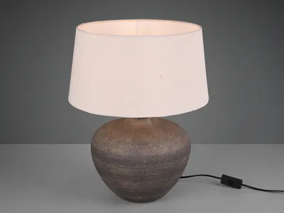Produktbild von Große Tischleuchte rund 1flammig Keramikfuß & Stofflampenschirm beige Höhe 46cm