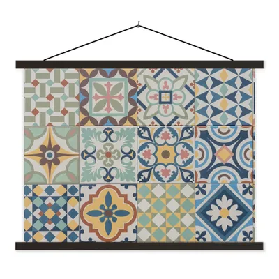 Produktbild von MuchoWow® Textilposter Vintage - Blumen - Design - Figuren 150x113 cm mit holzfarbenen Rahmen - Poster