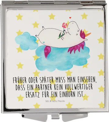Produktbild von Mr. & Mrs. Panda Kosmetikspiegel Einhorn Verliebt - Weiß - Geschenk, Liebe, Schminkspiegel, Unicorn, Freundin, Klappbarer Spiegel, Klappspiegel, Einhörner, Reise, Frauen
