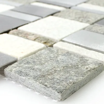 Produktbild von Naturstein Quarzit Metall Aluminium Mosaikfliesen Topsail Silber