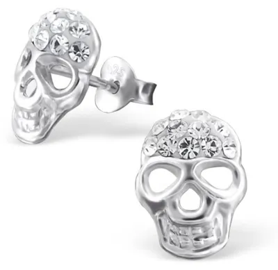 Produktbild von Totenkopf Ohrstecker: Silber Ohrringe mit Kristallen