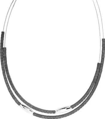 Produktbild von Zeeme Stainless Steel Halskette Edelstahl 2-reihig mit Hämatit-Steinen 42+5cm lang