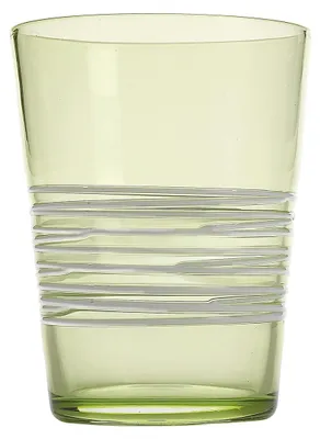 Produktbild von Set mit 6 apfelgrünen Glasbechern, handgefertigtes Design mit weißer Drahtverzierung, robust und spülmaschinenfest