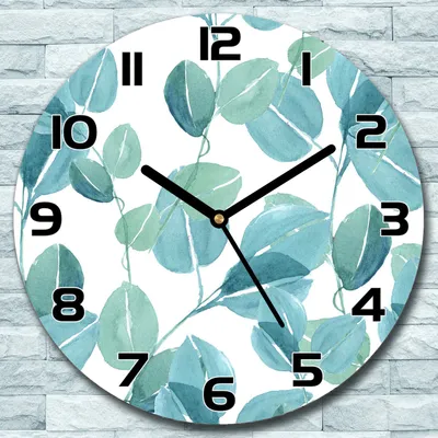 Produktbild von Wanduhr aus Glas Rund fi 30 Aquarell Eukalyptus Quarz Deko Schlafzimmer Büro