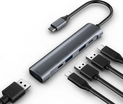 Image de station d'accueil 5 en 1 Type-C Vers 60W PD Recharge DP Transfert de données Usb3.0 Gris