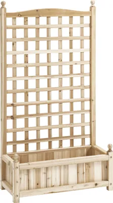 Produktbild von Outsunny Pflanzkasten mit Rankgitter Blumenkasten Rankkasten Rosenbogen mit Rankhilfe für Kletterpflanzen Garten Holz Natur 64 x 28 x 120 cm