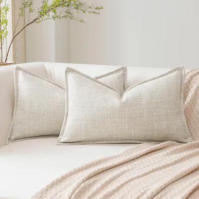 Produktbild von Kissenbezüge 2er Set 30x50 cm Leinenoptik Beige Versteckter Reißverschluss