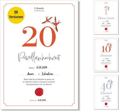 Immagine prodotto di Frank Paperman® | regali per il 20° anniversario di matrimonio | anniversario di matrimonio | matrimonio in porcellana |  di anniversario di matrimonio | classico | modulo DIN A4